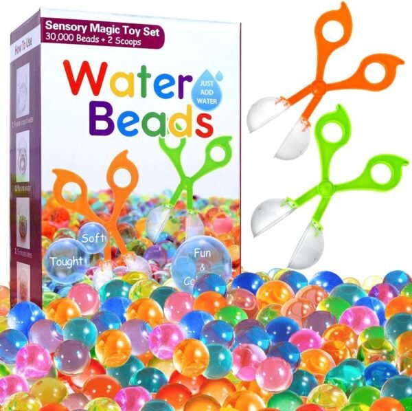 COMISU Water Beads for Kids Fine Motor Skills Toy Set 30,000 Water Growing Balls with 2 Scoops (Random Color) Jelly Beads Tactile Sensory Toys for Kids