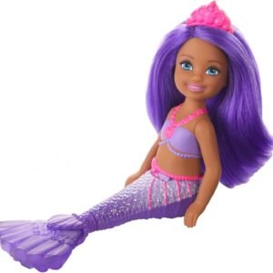 Barbie Dreamtopia Chelsea Mermaid Doll, 6.5-inch with Purple Hair and Tail, Multicolor