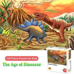 100 Piece Puzzles for Kids Ages 4-8 The Age of Dinosaur, Puzzles for Toddler Children Learning Educational Puzzles Toys for Boys and Girls