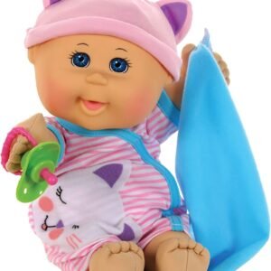 Cabbage Patch Kids 12.5' Naptime Babies - Bald/Blue Eye Girl Baby Doll (Pink Stripe Jumper Fashion) (99202US01)
