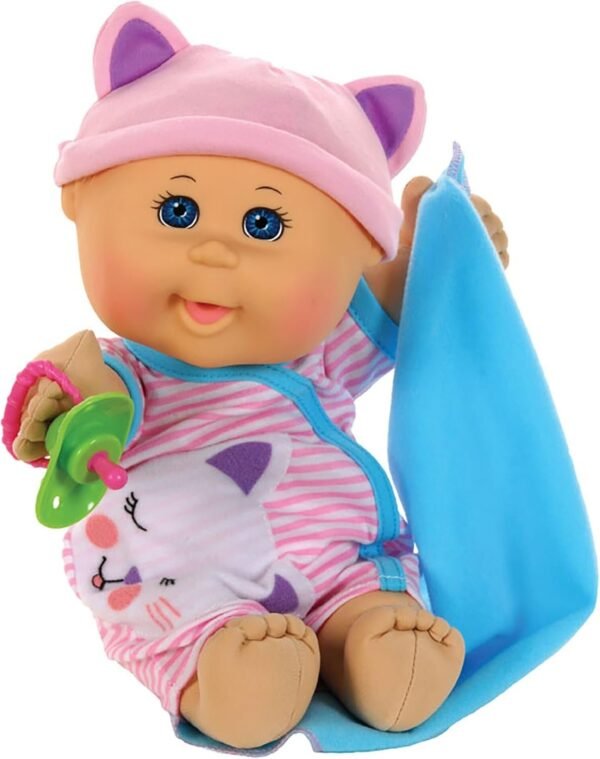 Cabbage Patch Kids 12.5' Naptime Babies - Bald/Blue Eye Girl Baby Doll (Pink Stripe Jumper Fashion) (99202US01)
