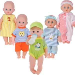Set of 5 for 11-12-13-14 Inch Newborn Reborn Alive Doll Baby Doll Clothes Dress Costumes Gown Outfits with Feeding Bottle Birthday Xmas Present Wrap