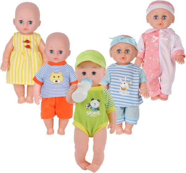 Set of 5 for 11-12-13-14 Inch Newborn Reborn Alive Doll Baby Doll Clothes Dress Costumes Gown Outfits with Feeding Bottle Birthday Xmas Present Wrap