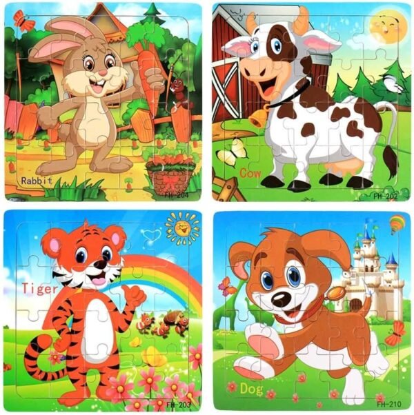 Wooden Jigsaw Puzzles Set for Kids Age 3-5 Year Old 20 Piece Animals Colorful Wooden Puzzles for Toddler Children Learning Educational Puzzles Toys for Boys and Girls (4 Puzzles)