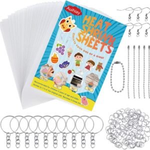 Auihiay 145 Pieces Heat Shrink Plastic Sheet Kit Include 20 PCS Shrinky Art Paper with 125 PCS Keychains Accessories for Kids Creative Craft