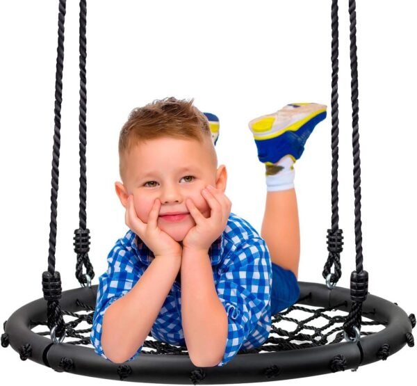 Sorbus Spinner Swing ? Kids Round Web Swing ? Great for Tree, Swing Set, Backyard, Playground, Playroom ? Accessories Included [New Improved 2020 Design!] (24' Net Seat)