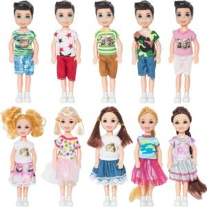 NEWITIN 10 Pieces 5 Inch Mini Doll with Doll Clothes Party Grown Outfits Doll Accessories for Kids