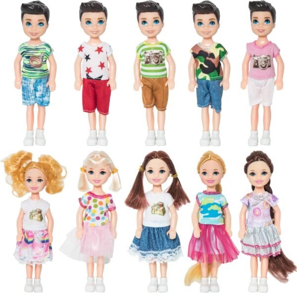 NEWITIN 10 Pieces 5 Inch Mini Doll with Doll Clothes Party Grown Outfits Doll Accessories for Kids
