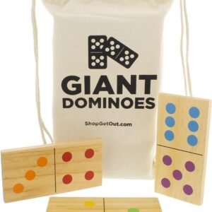 Get Out! Giant Wooden Dominoes 28-Piece Set with Bag ? Jumbo Natural Wood & Colored Numbers ? Kids Adults Outdoor Games