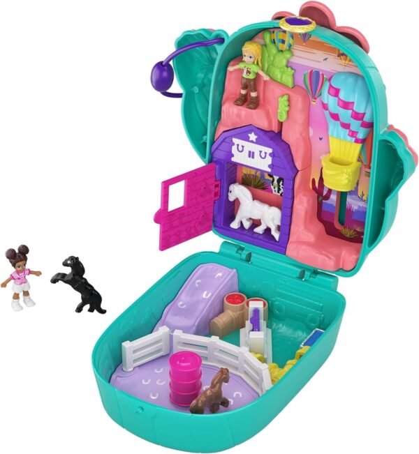 Polly Pocket Pocket World Cactus Cowgirl Ranch Compact, 2 Micro Dolls, Accessories
