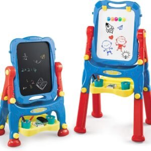 NextX Kids Easel Adjustable Double Sided Magnetic Dry Erase Board and Chalk Board Educational Toys Art Easel with Art Supplies Accessories for Kids