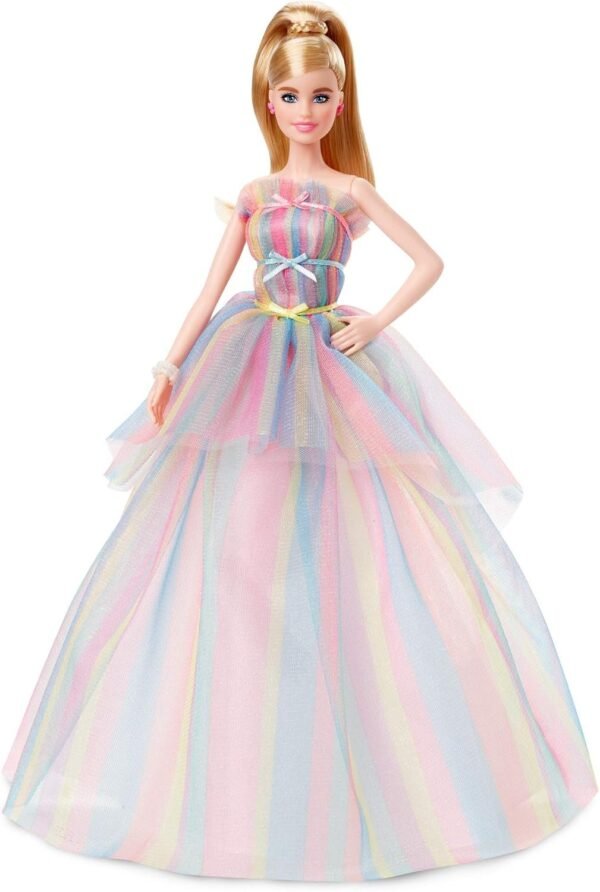 Barbie Signature Birthday Wishes Doll, Approx. 12-in Blonde in Rainbow Dress, Multi