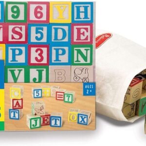 Melissa & Doug Deluxe Wooden ABC/123 1-Inch Blocks Set With Storage Pouch (50 pieces)
