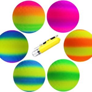 actearlier Playground Ball 8.5 inch (6 Pack) Kickball for Kids-Official Size Playground Ball for School, Church, Picnic, Birthday Party, in Bright Neo Colors + Double Action Hand Pump