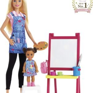 ?Barbie Art Teacher Playset with Blonde Doll, Toddler Doll, Easel and Accessories