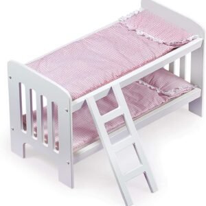 Badger Basket Gingham Doll Bunk Bed with Ladder, Bedding, and Free Personalization Kit (fits American Girl Dolls), White/Gingham, 20