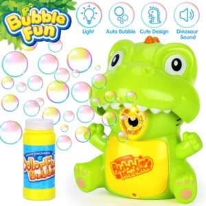 Elover 2 in 1 Bubble Machine Automatic Bubble Blower with LED Light and Dinosaur Sound for Kids Birthday Family Party