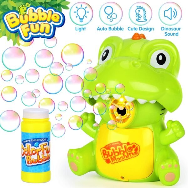 Elover 2 in 1 Bubble Machine Automatic Bubble Blower with LED Light and Dinosaur Sound for Kids Birthday Family Party