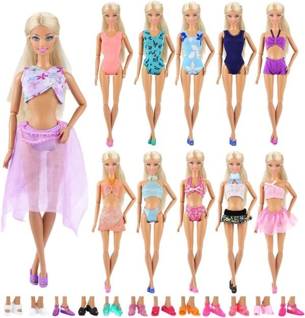 BARWA 5 Sets Swimwear Swimsuit Beach Bikini Bathing Clothes with Shoes for 11.5 Inch Doll