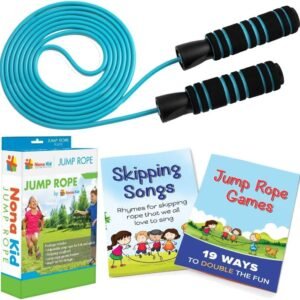 Adjustable Jump Rope - for Kids and Adults - Easily Adjustable with Non Slip Handles - Plus Games Book and Skipping Songbook Turquoise