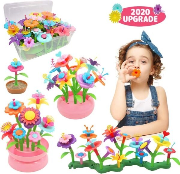 Byserten Flower Garden Building Toys for Girls STEM Flower Stacking Gardening Preschool Craft Kits Toys for 3 4 5 6 Year Old Toddler Birthday Gifts for Kids Childrens(150pcs)