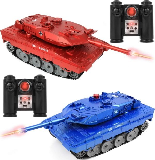 Click N' Play RC Battle Tank Infrared Full Size 15? Tanks with LED Indicators Rotating Turret Detailed Designed Realistic Lights & Sounds Single & Multi-Player Modes (Set of 2) (CNP4792)