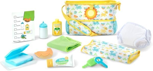 Melissa & Doug Mine to Love Travel Time Play Set for Dolls with Diaper Bag, Bottle, Sunscreen, More (17 pieces)