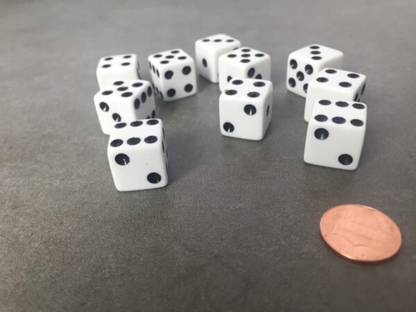 JUSTMIKE'S Set of 10 Six Sided D6 16mm Standard Dice Die - White with Black Pips