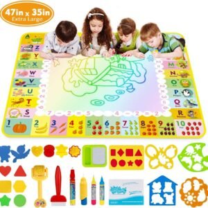 Doodle Mat - Funplus Large Size 47' X 35' of Water Drawing Mat for Kids with 4 Magic Water Pens and 17 Molds, No Mess Kids Educational Toy Gift Magic Painting Doodle Mat with Neon Colors for Toddler