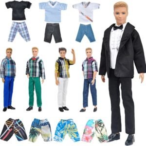 E-TING Lot 10 Items = 5 Sets Fashion Casual Wear Clothes/Outfit with 5 Pair Shoes for boy Doll Random Style (Casual Wear Clothes + Black Suit + Swimwear)
