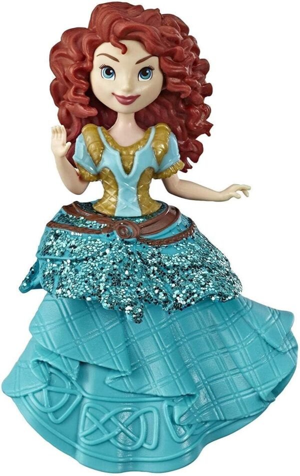 Disney Princess Merida Collectible Doll with Glittery Blue & Gold One-Clip Dress, Royal Clips Fashion Toy for 3 Year Olds & Up