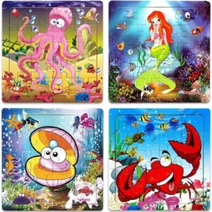 Wooden Jigsaw Puzzles for Kids Age 2-5 Year Old Animals Preschool Puzzles for Toddler Children Learning Educational Puzzle Toys for Boys and Girls (Set of 4 Puzzles)