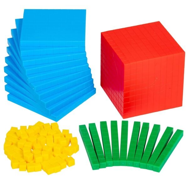 Edx Education Four Color Plastic Base Ten Set - in Home Learning Manipulative for Early Math - Set of 121 - Teach Kids Number Concepts, Place Value and Volume