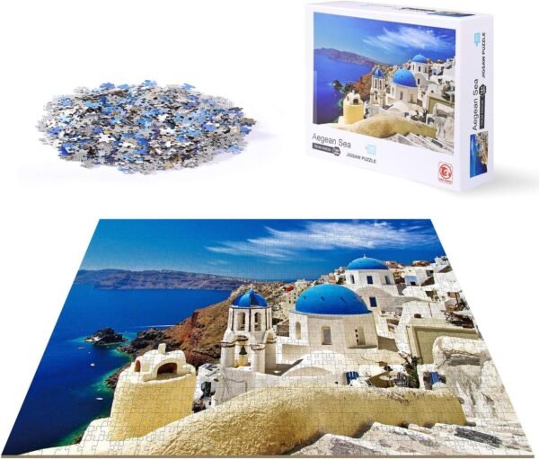 Jigsaw Puzzle for Adults 1000 Pieces, ACSTEP Santorini Church Adult Jigsaw Puzzles Educational Games Intense Colors and High Definition Printing ? Ideal for Relaxation, Meditation, Hobby