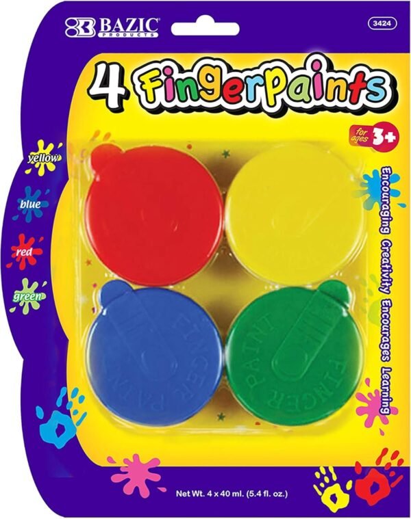BAZIC Assorted Color 40ml Finger Paint Set, Art Supplies Fun Creative Painting for Kids Activity Class Home DIY Age 3+ (4/Pack), 1-Pack