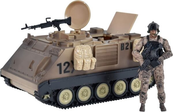 Sunny Days Entertainment Elite Force M113 Desert Armored Vehicle ? Playset with Action Figure and Realistic Accessories | Military Toy Set for Kids