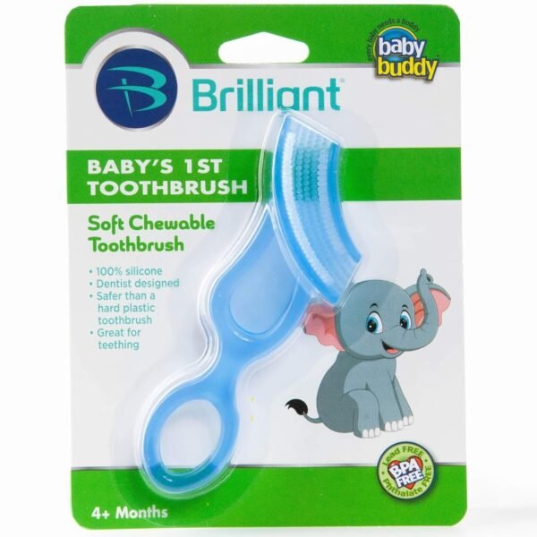 Brilliant Baby?s 1st Toothbrush Teether -  Premium Silicone First Toothbrush for Babies and Toddlers - Kids Love Them, Blue, 1 Count