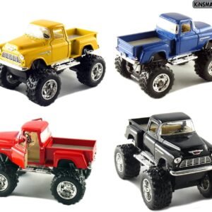 Set of 4 Trucks: 5' Chevy Stepside 4x4 Pick Up Monster Wheel (Black, Blue, Red and Yellow)