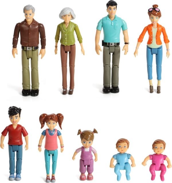 Beverly Hills Doll Collection Sweet Li'l Family Set Dollhouse Figures 9 Action Figurines- Grandpa, Grandma, Mom, Dad, Sister, Brother, Toddler, Twin Boy & Girl- Super Durable & Updated 2019 Edition