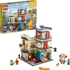 LEGO Creator 3 in 1 Townhouse Pet Shop & Caf? 31097 Toy Store Building Set with Bank, Town Playset with a Toy Tram, Animal Figures and Minifigures (969 Pieces)