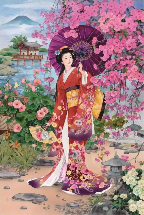 Funnybox Red Kimono Beauty Paintings by Haruyo Morita- Wooden Jigsaw Puzzles 1000 Piece for Teens and Family