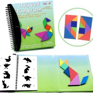 Tangram Game Travel Games 176 Magnetic Puzzle and Questions Build Animals People Objects with 7 Simple Magnetic Colorful Shapes Kid Adult Challenge IQ Educational Book?2 set of Tangrams?