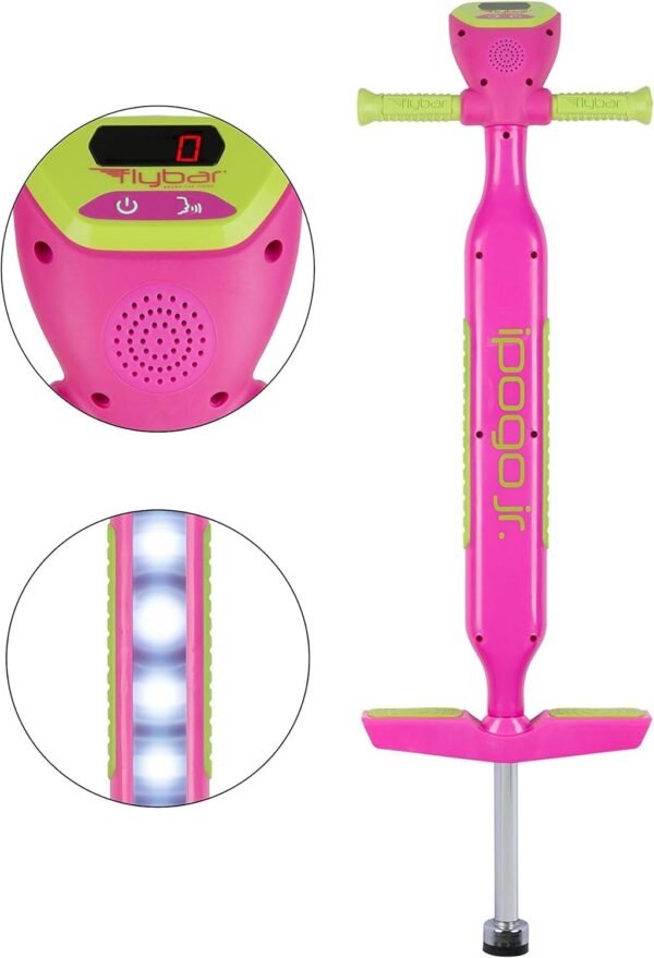 Flybar iPogo Jr. Interactive Pogo Stick for Kids Boys & Girls Ages 5+ 40 to 80 lbs Pogo Counter Screen and Talks As You Jump ? Rubber Hand Grips & Non Slip Foot Pads - Pink and Blue
