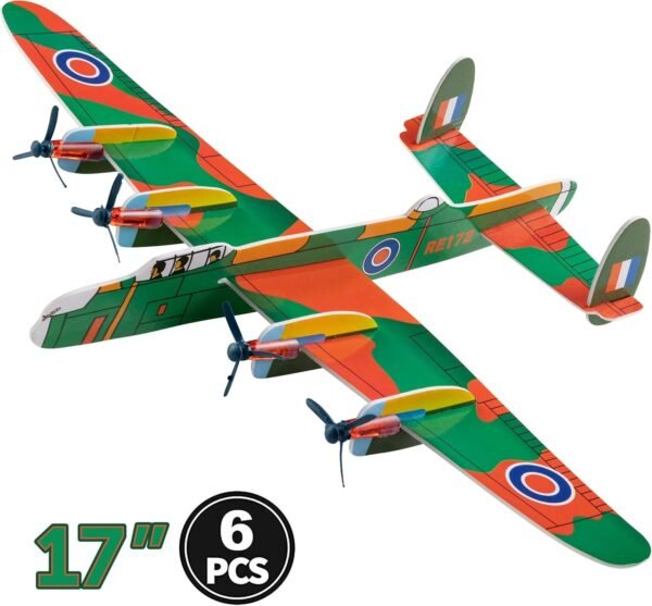 Bedwina Airplane Toys - 6 Pack - 17 Inch Giant Bomber Glider Planes for Kids, Outdoor Foam Airplane Glider Flying Toys for Boys, Birthday Party Favors (Colors Vary)