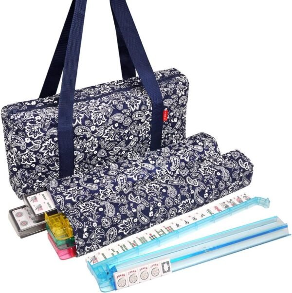 New! - American Mahjong Set by Linda Li8482; - 166 Premium White Tiles, 4 All-in-One Rack/Pushers, Blue Paisley Soft Bag ? Classic Full Size Complete Mahjongg Set