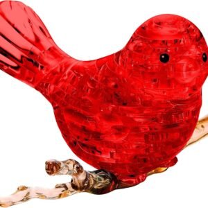 BePuzzled Original 3D Crystal Jigsaw Puzzle - Bird Animal Assembly Brain Teaser, Fun Model Toy Gift Decoration for Adults & Kids Age 12 and Up, Red, 47 Pieces (Level 2)