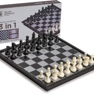Yellow Mountain Imports 3-in-1 Travel Magnetic Chess, Checkers, and Backgammon Set - 9.8 Inches