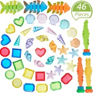 46 Pieces Sinking Dive Pool Toy Diving Gems Toy Set Underwater Summer Swimming Toys Plastic Gem Dive Toys for Pool Use