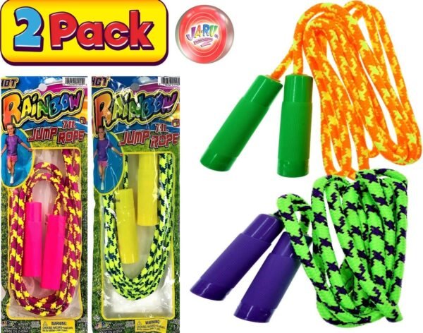 JA-RU Kids Jump Rope 7ft (Pack of 2 Jump Ropes in Bulk) Assorted Colors Jump Ropes for Boys Girls Kids and Adults Great Party Favors Toy Kids Outdoor Activities. Plus 1 Bouncy Ball 1995-2p