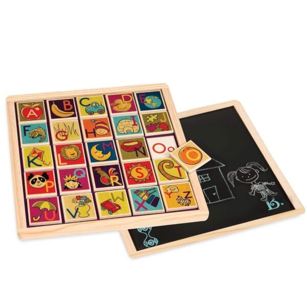 B. Toys ? Magnetic Alphabetic - Double-Sided 2-in-1 Magnetic Alphabet Puzzle Board with Chalkboard ? Classic Wooden Alphabet Puzzle Board ? Learning Toys for Toddlers with 26Piece